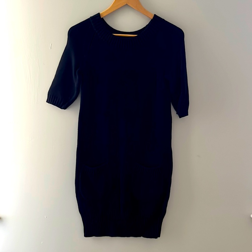 Black Cotton Sweater Dress with Pockets